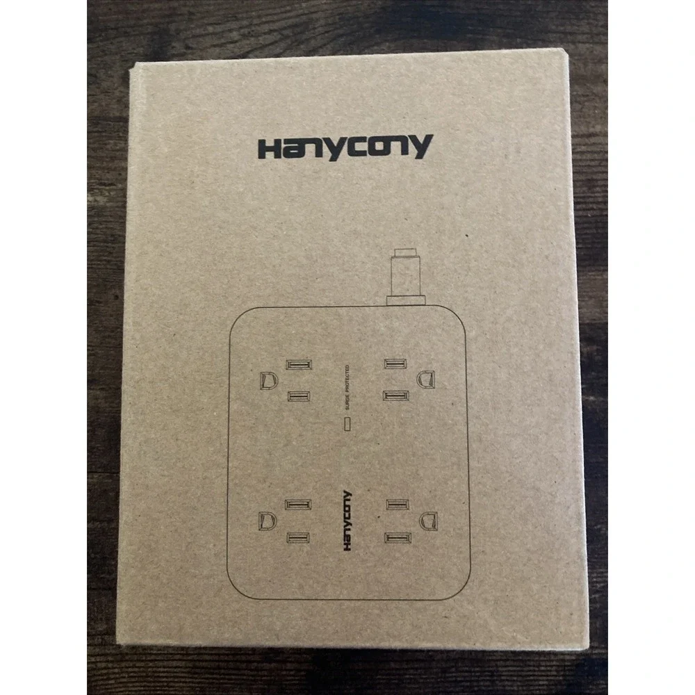Hanycony Surge Protector Power Strip 8 Outlets 4 USB Charging Port 5' Cord White